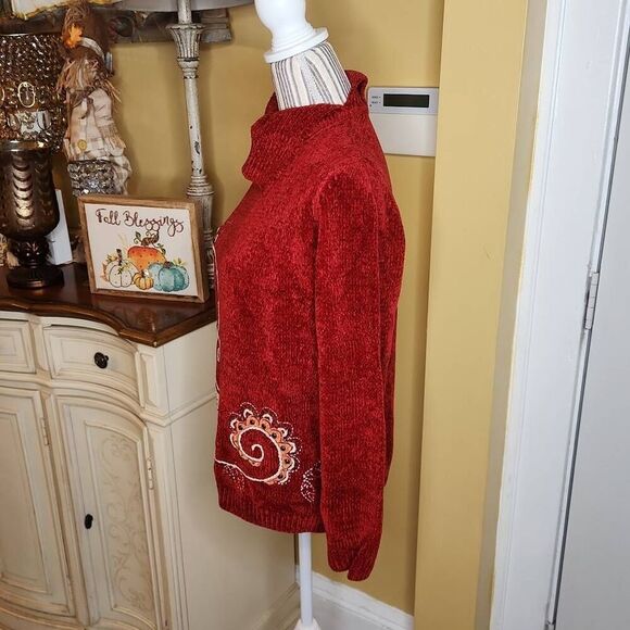 Alfred Dunner chenille floral embroidered turtleneck rust women's size Small - Picture 4 of 5